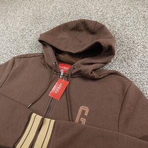 NEW Guess Hoodie Mens M Brown Fleece Full Zip Sweatshirt Jacket Sweater Casual
